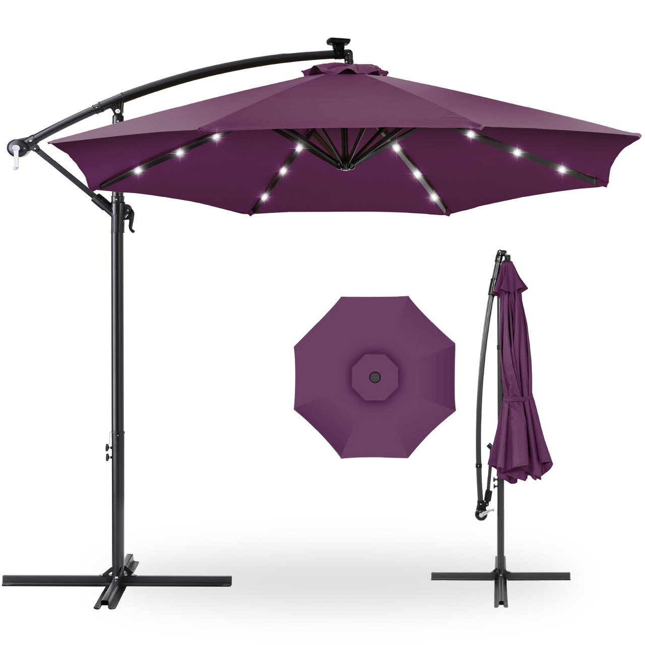 Best Choice Products 10ft Solar LED Offset Hanging Outdoor Market Patio Umbrella w/ Adjustable Tilt
